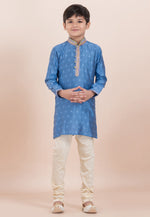 Load image into Gallery viewer, Blue Cotton Jacquard Kids Kurta Pajama
