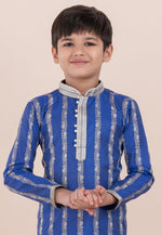 Load image into Gallery viewer, Blue Cotton Jacquard Kids Kurta Pajama
