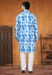 Blue Cotton Kurta Pajama With Jacket