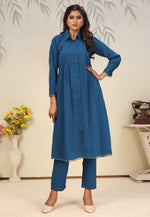 Load image into Gallery viewer, Blue Cotton Kurta Set With Pant
