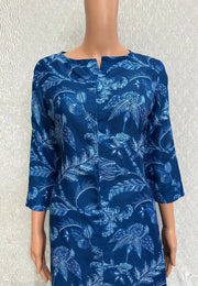 Blue Cotton Kurta Set With Pent
