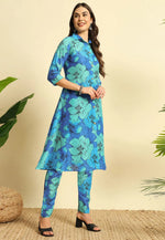 Load image into Gallery viewer, Blue Cotton Kurta Set With Pent
