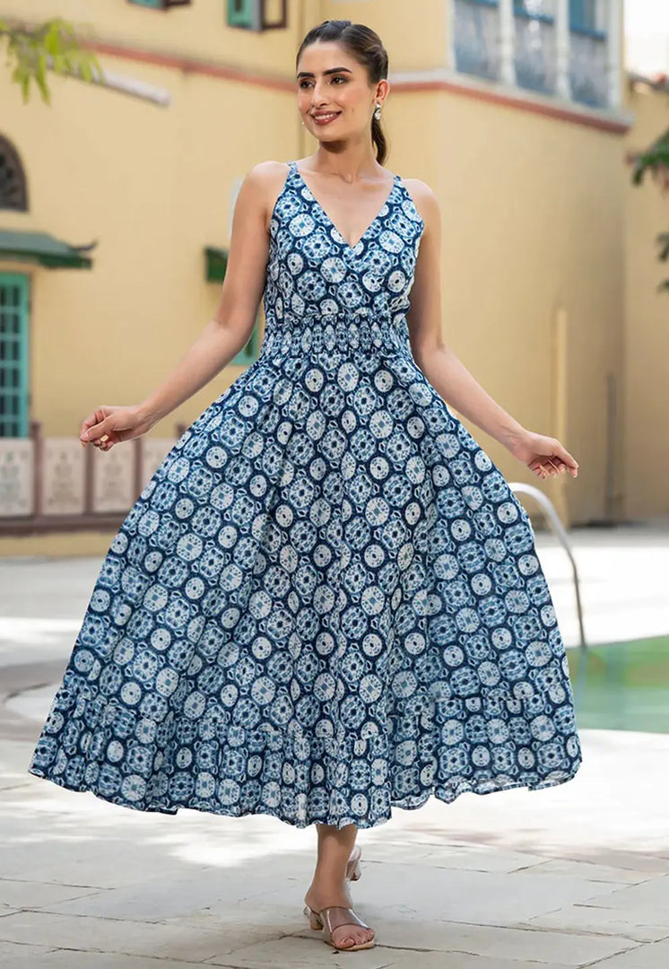 Blue Cotton Printed Kurti