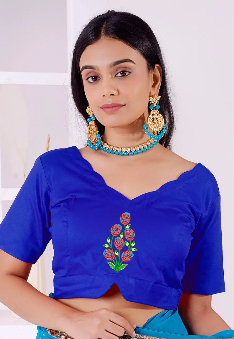 Blue Cotton Readymade Blouse