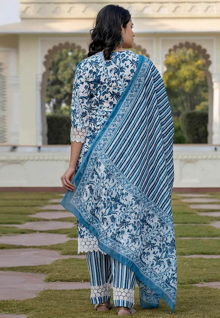Blue Cotton Readymade Pakistani Suit