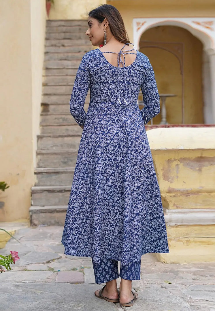 Blue Cotton Readymade Pant Style Suit