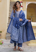 Load image into Gallery viewer, Blue Cotton Readymade Pant Style Suit
