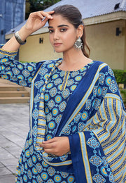 Blue Cotton Readymade Pant Style Suit