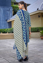 Load image into Gallery viewer, Blue Cotton Readymade Pant Style Suit
