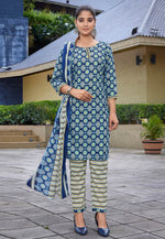 Load image into Gallery viewer, Blue Cotton Readymade Pant Style Suit
