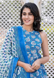 Blue Cotton Readymade Sharara Suit