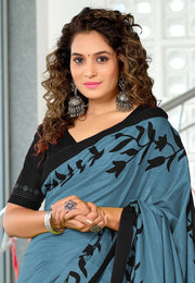 Blue Cotton Saree With Blouse