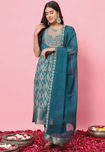 Load image into Gallery viewer, Blue Cotton Silk Readymade Pakistani Suit
