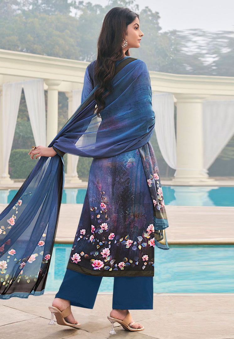 Blue Crepe Pakistani Suit
