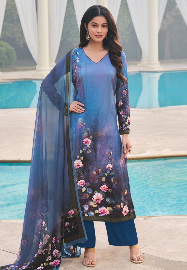 Blue Crepe Pakistani Suit