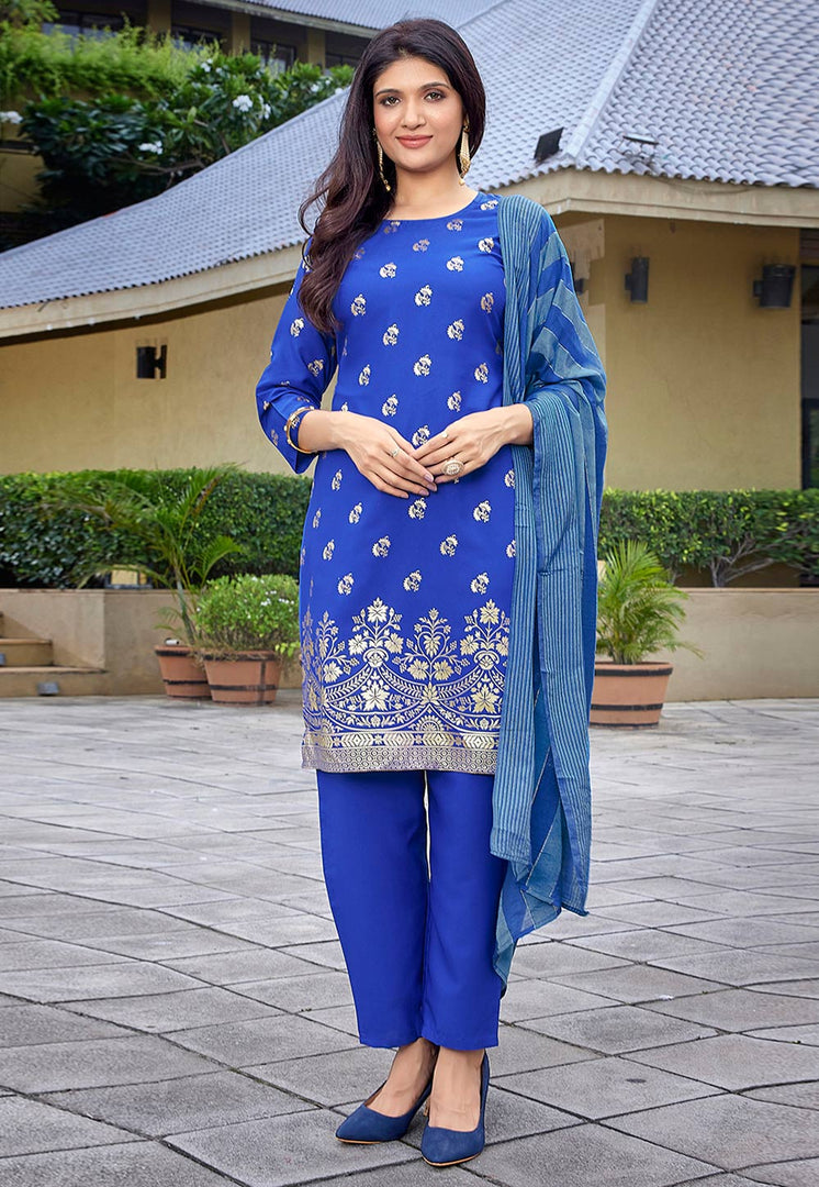 Blue Crepe Readymade Pakistani Suit