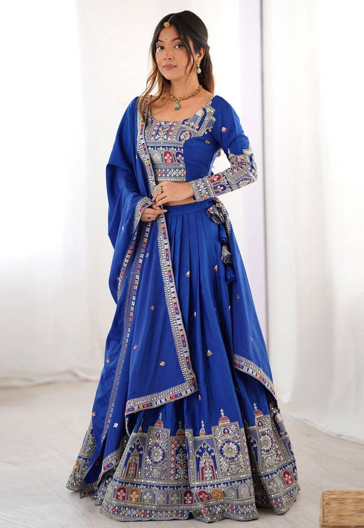 Blue Crepe Silk Navratri Chaniya Choli