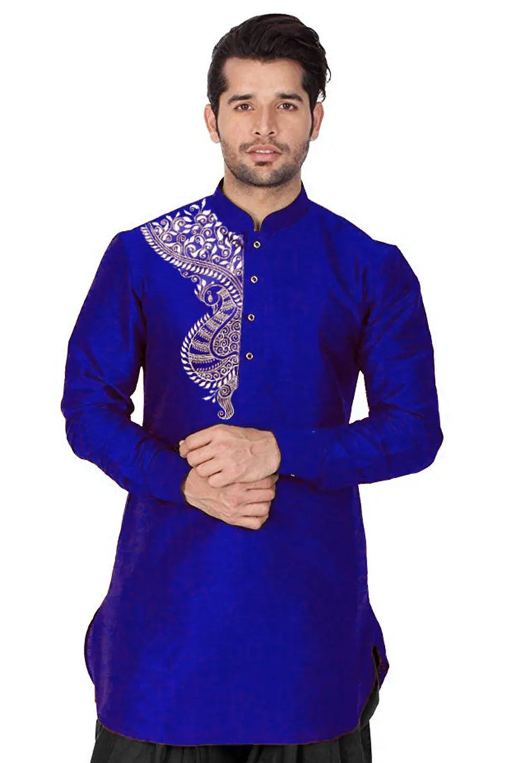 Blue Dupion Silk Dhoti Kurta