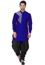 Load image into Gallery viewer, Blue Dupion Silk Dhoti Kurta
