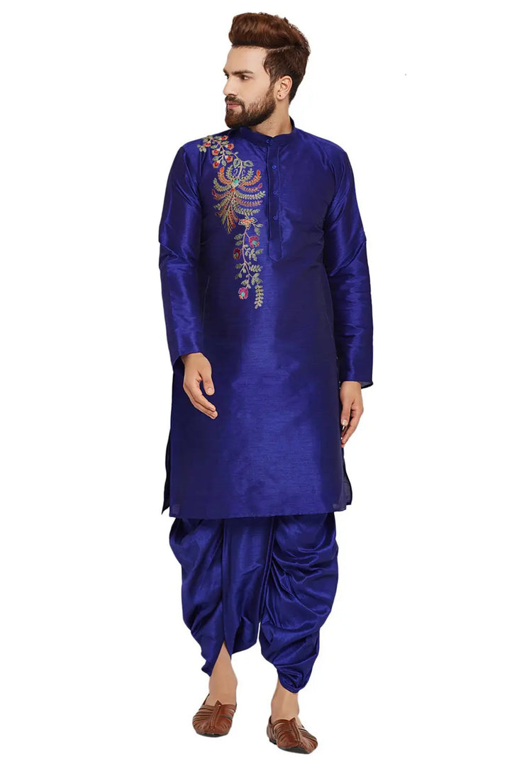 Blue Dupion Silk Dhoti Kurta