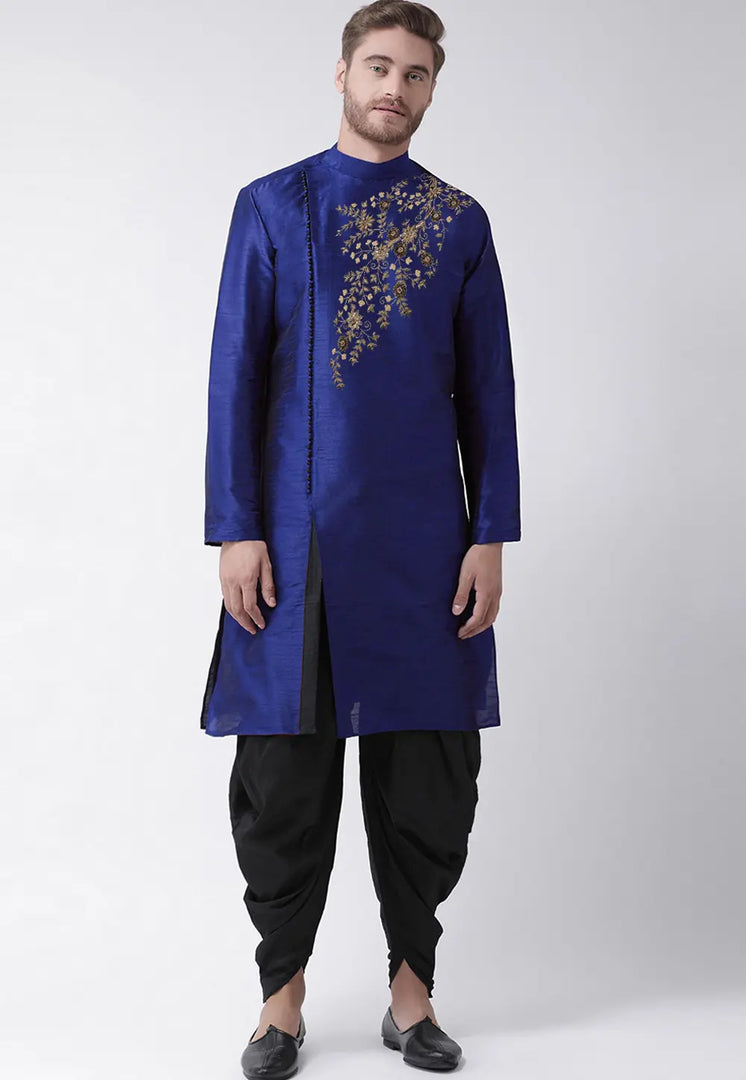 Blue Dupion Silk Dhoti Kurta