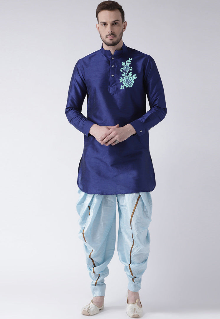 Blue Dupion Silk Dhoti Kurta