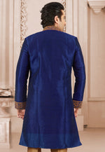 Load image into Gallery viewer, Blue Dupion Silk Indo Western Suit

