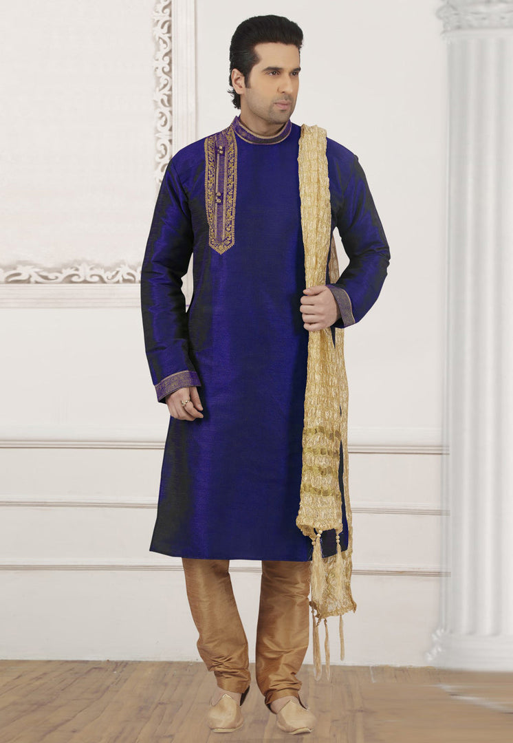 Blue Dupion Silk Kurta Pajama
