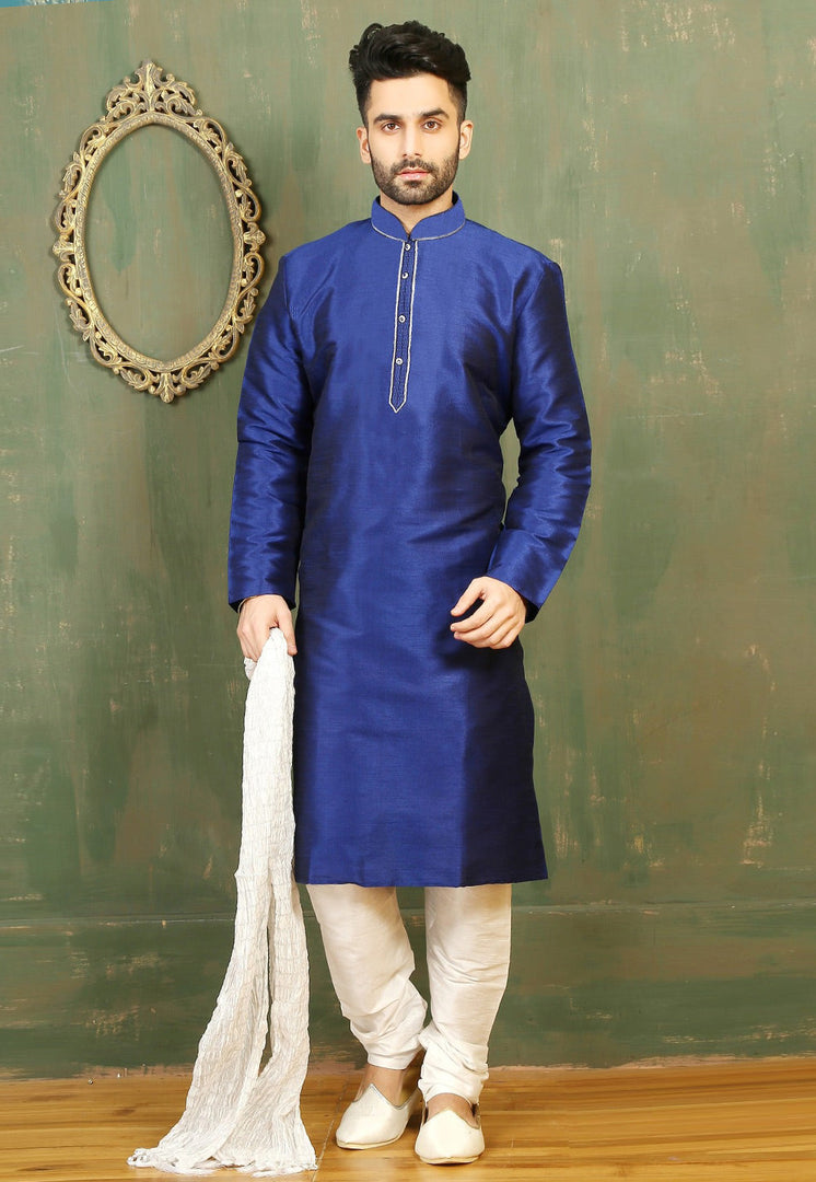 Blue Dupion Silk Kurta Pajama