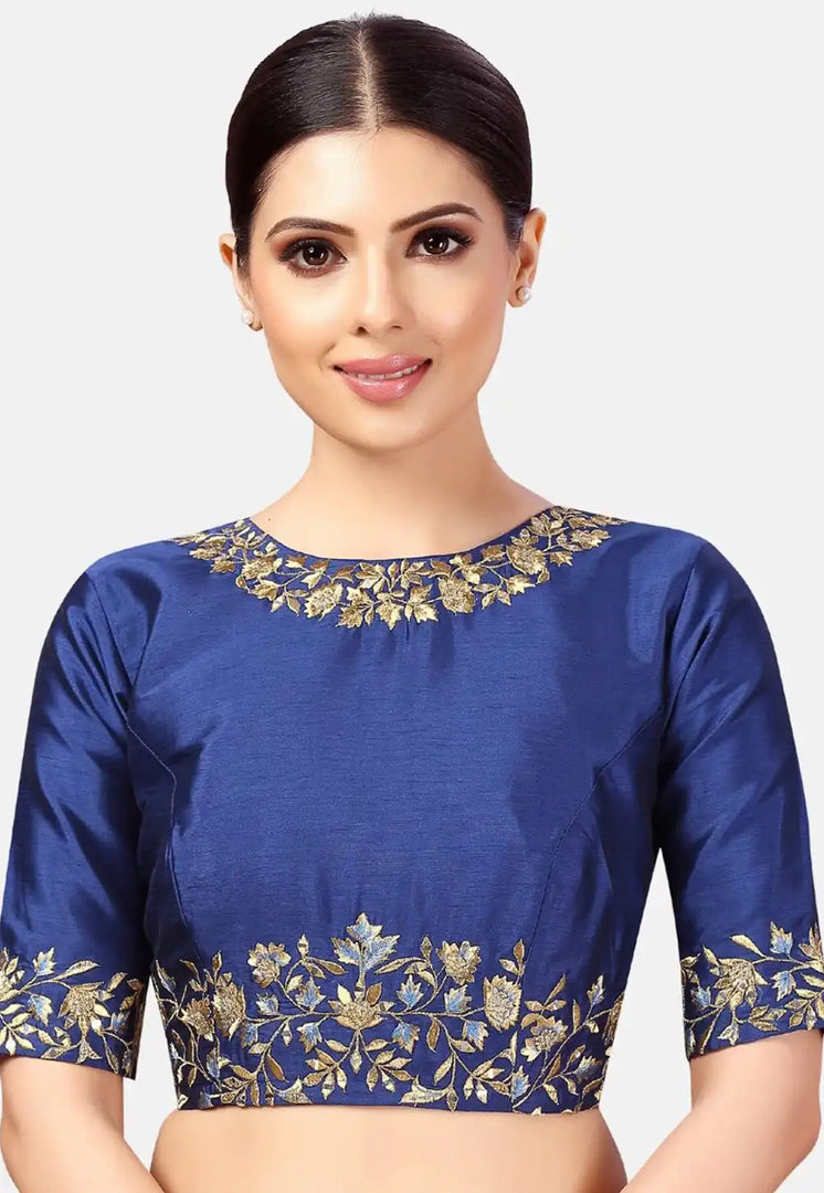 Blue Dupion Silk Readymade Blouse