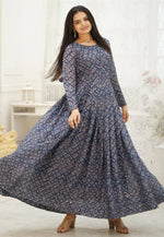 Load image into Gallery viewer, Blue Faux Georgette Printed Gown
