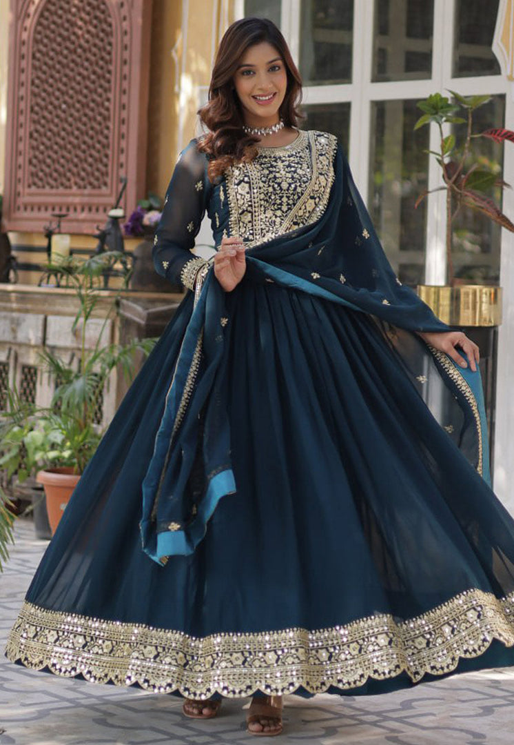 Blue Faux Georgette Readymade Anarkali Suit