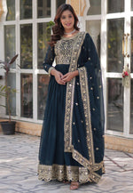 Load image into Gallery viewer, Blue Faux Georgette Readymade Anarkali Suit
