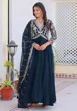 Load image into Gallery viewer, Blue Faux Georgette Readymade Long Anarkali Suit
