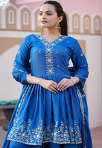Load image into Gallery viewer, Blue Faux Georgette Readymade Pakistani Suit
