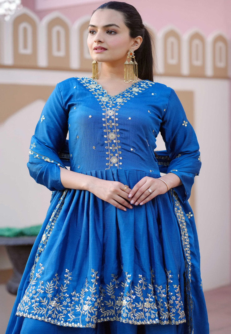 Blue Faux Georgette Readymade Pakistani Suit