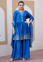 Load image into Gallery viewer, Blue Faux Georgette Readymade Pakistani Suit
