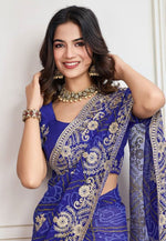Load image into Gallery viewer, Blue Georgette Bandhani Print Saree
