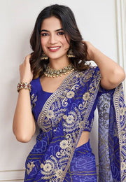 Blue Georgette Bandhani Print Saree