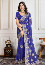 Load image into Gallery viewer, Blue Georgette Bandhani Print Saree
