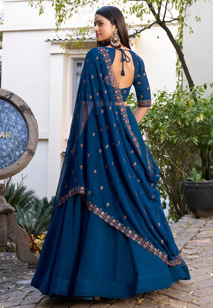 Blue Georgette Circular Lehenga Choli