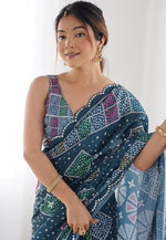 Load image into Gallery viewer, Blue Georgette Light Weight Saree

