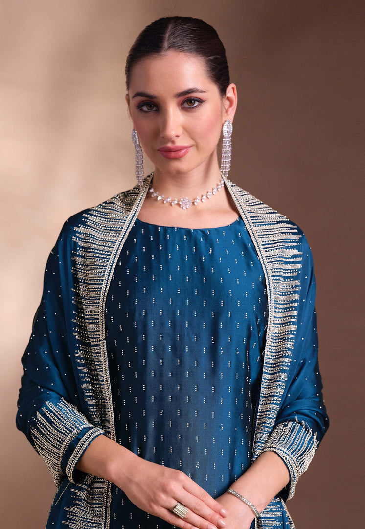 Blue Georgette Pant Style Suit