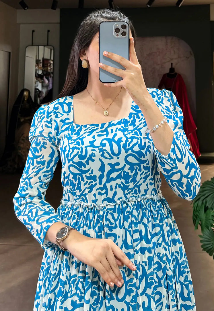Blue Georgette Printed Gown