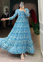 Load image into Gallery viewer, Blue Georgette Printed Gown
