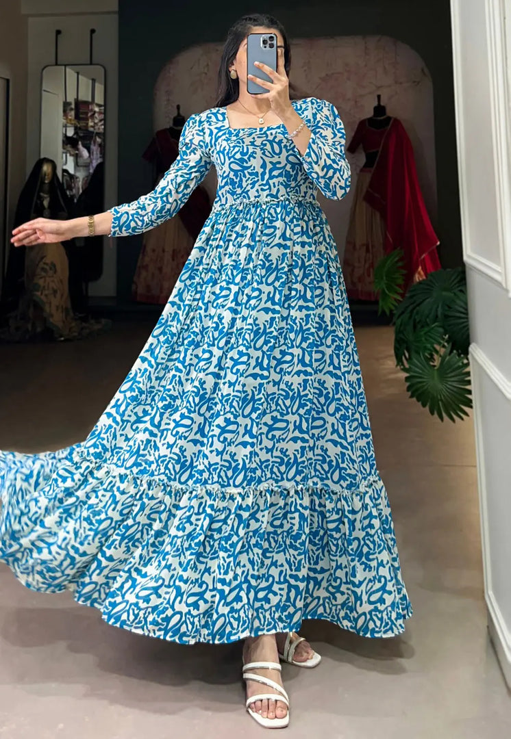 Blue Georgette Printed Gown
