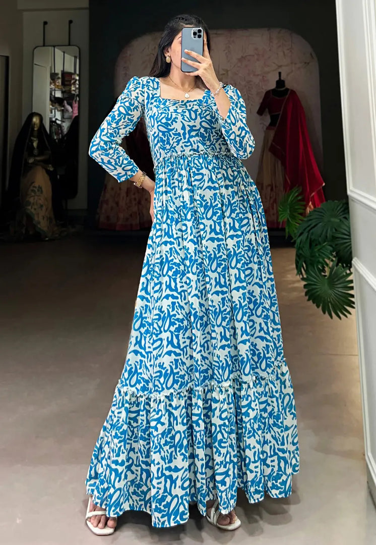 Blue Georgette Printed Gown