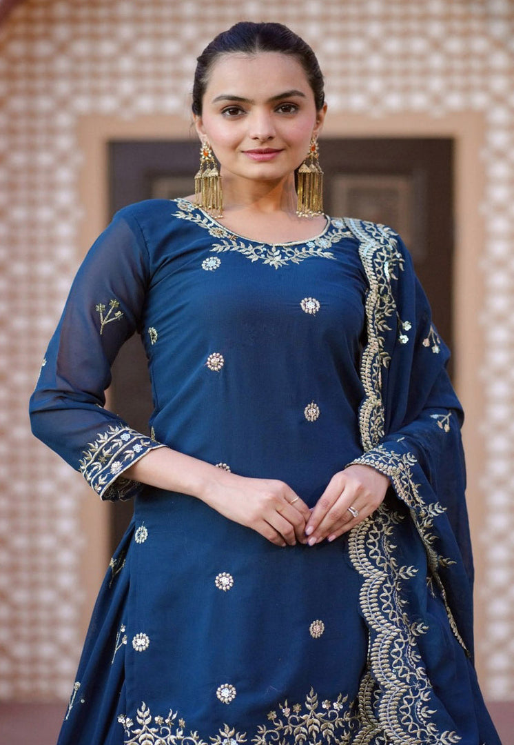 Blue Georgette Readymade Indo Western Lehenga Choli
