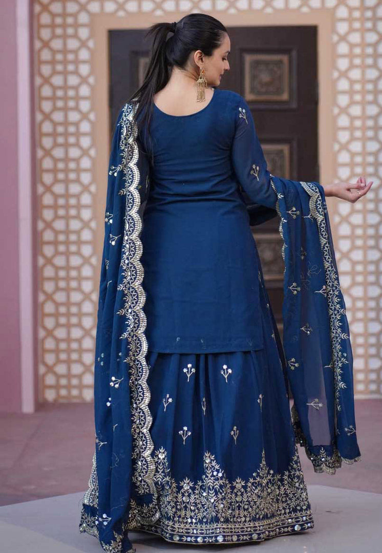 Blue Georgette Readymade Indo Western Lehenga Choli