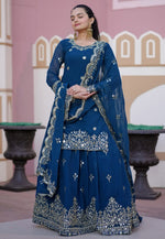 Load image into Gallery viewer, Blue Georgette Readymade Indo Western Lehenga Choli
